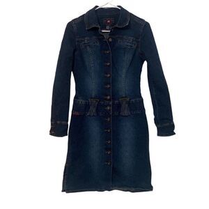 Vintage U.S. Polo Assn. Long Sleeve Button Front Stretch Denim Dress Juniors 3/4